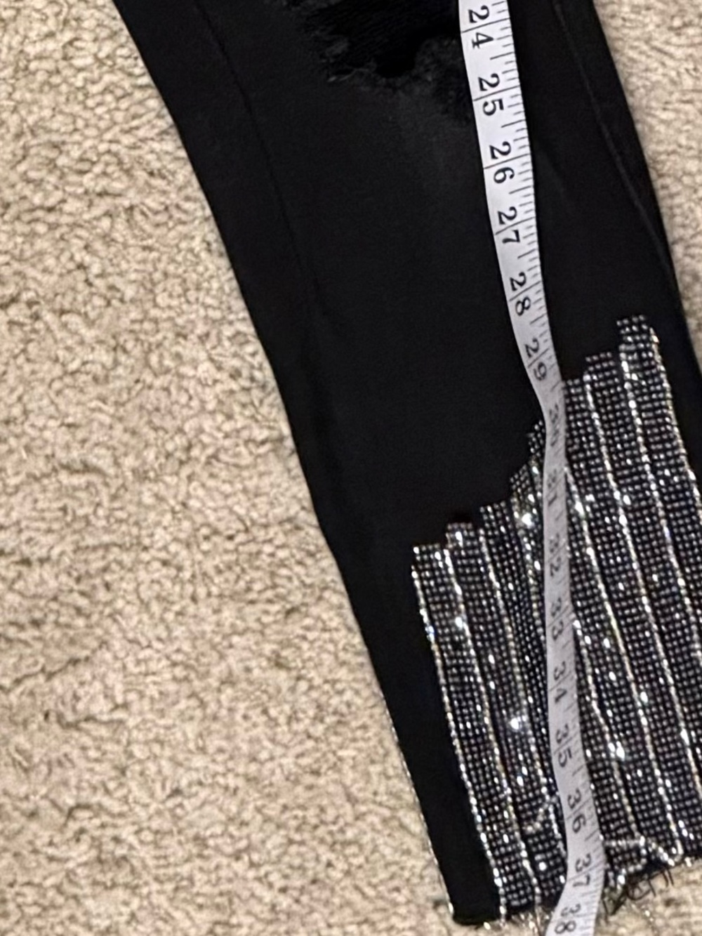 AKIRA Black Rhinestone Fringe Skinny Jeans High Rise Distressed W28 - Picture 12 of 15